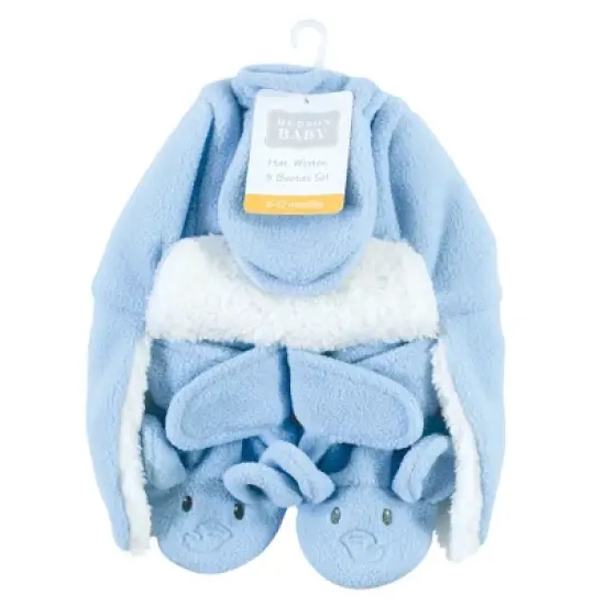 Hudson Baby Unisex Baby Trapper Hat, Mitten and Bootie Set, Blue Elephant image {1}