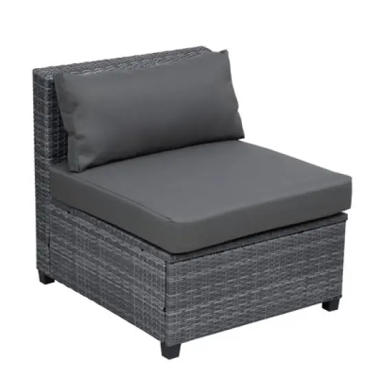 8pc Wicker Patio Conversation Set with Cushions - Gray - GODEER image {8}