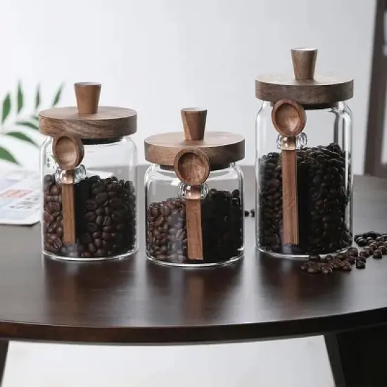 Racxily 3-Pack Glass Storage Jars with Lids & Spoons - Airtight Food Containers for Coffee, Tea, Candy, Cookies, Snacks, Spices (Salt, Pepper) image {7}