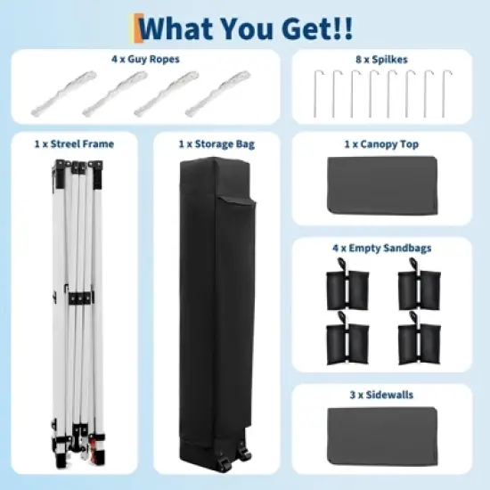 Garvee 10x10 Pop Up Canopy Tent Outdoor Canopy One-Person Set Up Heavy Duty Commercial Instant Tent Shelter, 3-Sidewall+Gray image {7}