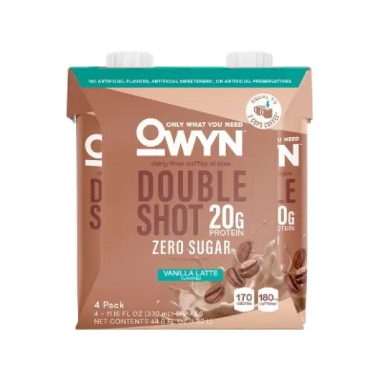 OWYN Double Shot Coffee Protein Shake with Caffeine - Vanilla Latte - 44.6 fl oz/4pk image {9}