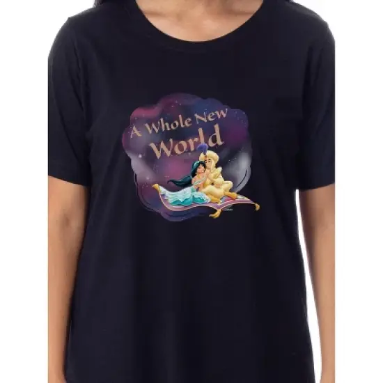 Disney Womens' Aladdin Movie Princess Jasmine Nightgown Sleep Pajama Shirt Black image {1}
