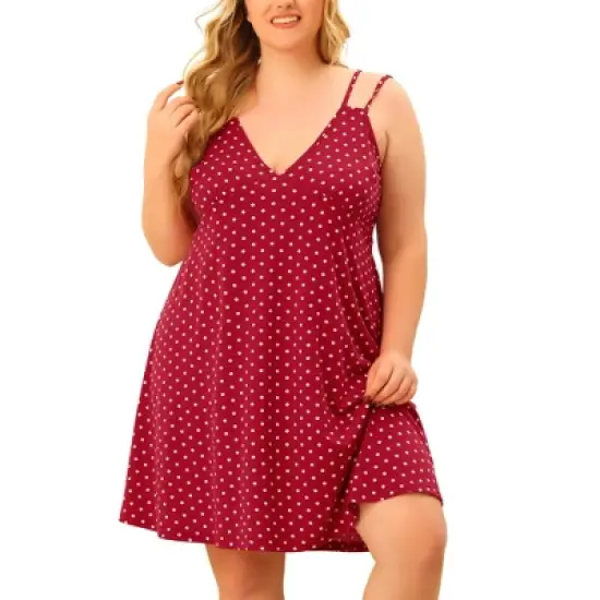 Agnes Orinda Women's Plus Size Deep V Knit Polka Dots Cami Nightgown image {5}