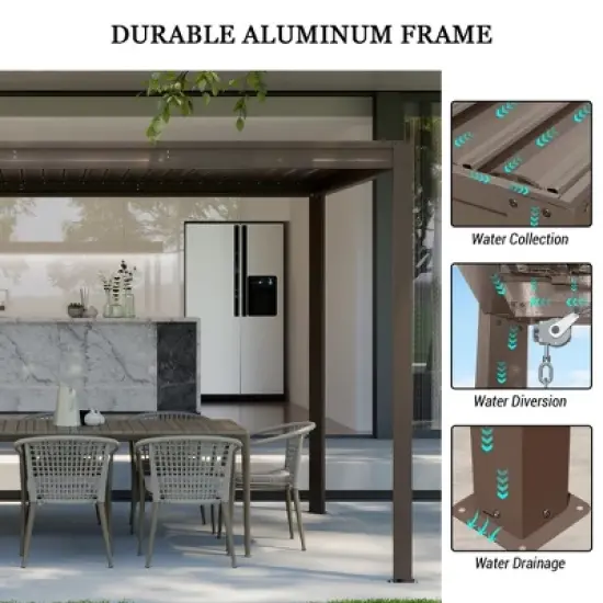 Mondawe 10X13FT Outdoor Louvered Aluminum Pergola with Adjustable Roof and Efficient Drainage System for Patio, Deck, Garden image {9}