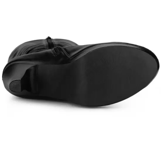 Allegra K Women's Chunky Heel Round Toe Platform Knee High Boots image {4}