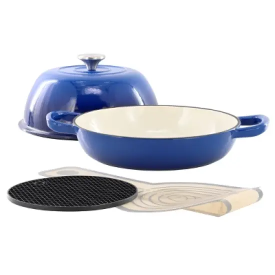 MegaChef 6 Quart Enameled Cast Iron Bread Pot in Blue with Baking Mat image {1}