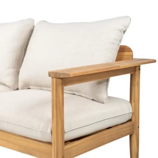 Outdoor Acacia Wood Loveseat,Modern Patio 2-Seater Armrest Sofa with Cushions,Small Space Furniture for Balcony Porch-Koiai image {6}
