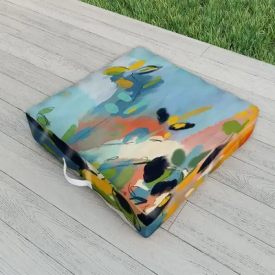 lunetricotee garden with sea view and olive tree Outdoor Floor Cushion - Deny Designs image {1}