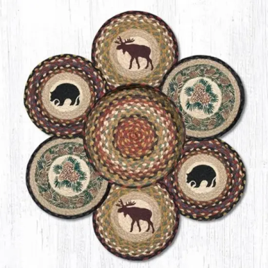 Earth Rugs Wilderness Trivets in a Basket &ndash; Printed Round Jute Hot Pads, 10"x10" image {3}