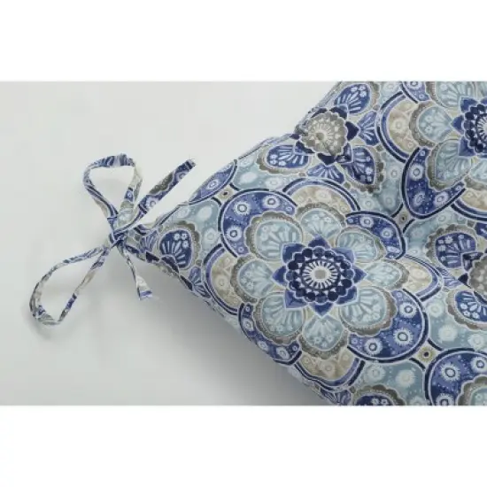 Outdoor/Indoor Tufted Seat Cushions Keyzu Medallion Mariner Blue - Pillow Perfect image {2}
