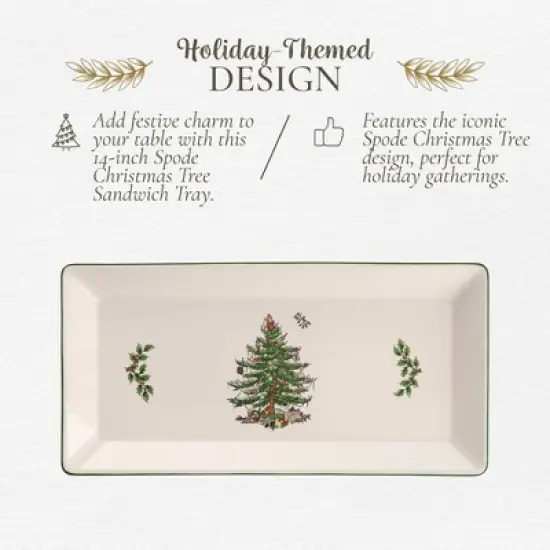Spode Christmas Tree 14-Inch Rectangular Sandwich Tray, Porcelain Serving Platter - Tableware with Festive Charm, Dishwasher, Microwave, Freezer Safe image {2}