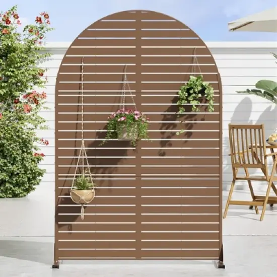 1-Piece Classic White Arched Galvanized Sheet Screen with Blinds, Outdoor Privacy Screen image {6}