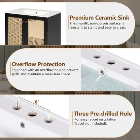 Whisen 30" Bathroom Vanity with Handmade Rattan Doors & Soft-Closing Mechanisms image {5}