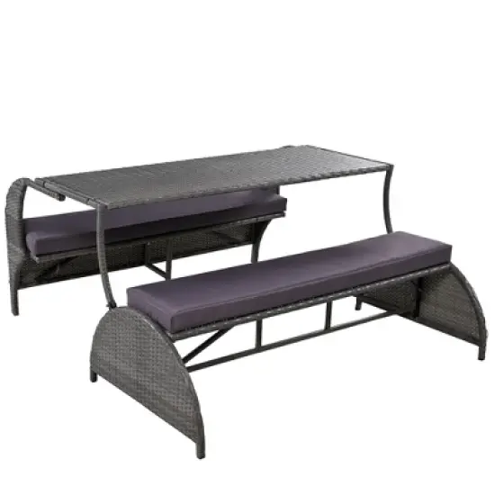 FIONECA 2-in-1 Convertible Outdoor Bench with Cushions, 57.1" Loveseat to Picnic Table with 4 Seats & Table, for Patio, Garden, Backyard image {12}
