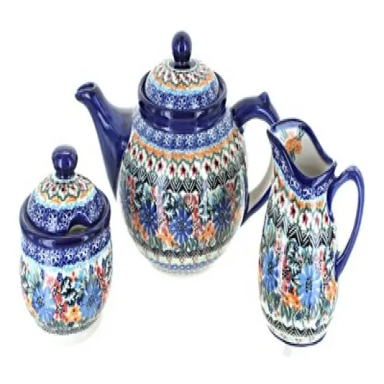 Blue Rose Polish Pottery 1700 Vena 3 Piece Tea Set image {2}
