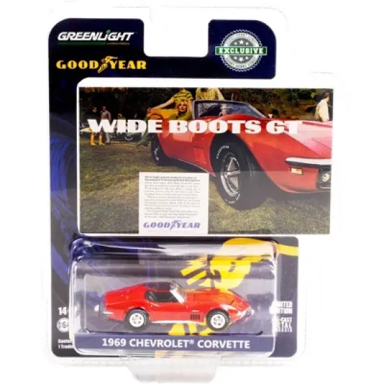 1969 Chevrolet Corvette Convertible Red "Wide Boots GT" Goodyear Vintage Ad Cars 1/64 Diecast Model Car by Greenlight image {2}