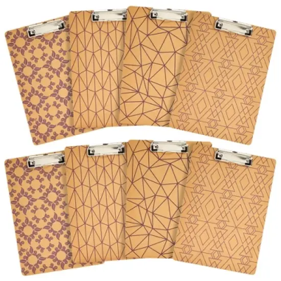 Juvale 8 Pack Cute Clipboards with Low Profile Clips, Wooden Clip Boards 8.5x11 for Office, School, Home, 4 Assorted Patterns image {8}