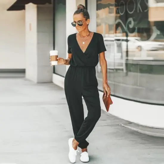 Women's Short Sleeve Wrap Loose Long Romper Jumpsuit - Cupshe image {1}