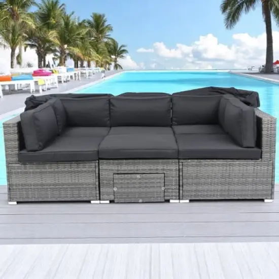 7-Piece Outdoor Patio Furniture Set with Retractable Canopy,Wicker Rattan Sectional Sofa with Washable Cushions for Lawn,Garden, Backyard, or Poolside image {2}