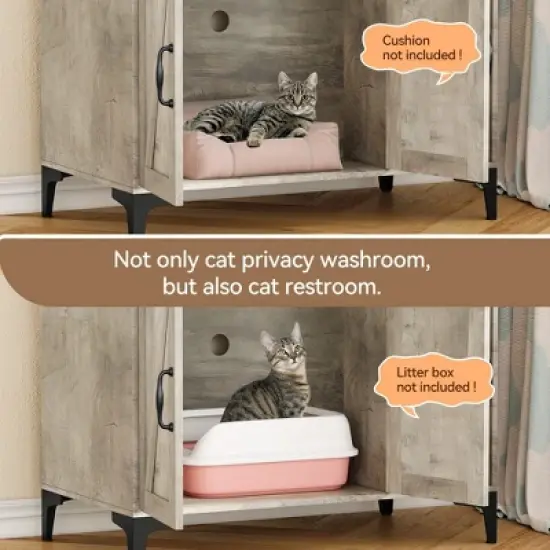 Cat Litter Box Enclosure with Shelves, Hidden Litter Box Cabinet with Open Compartment and Top Shelf image {4}