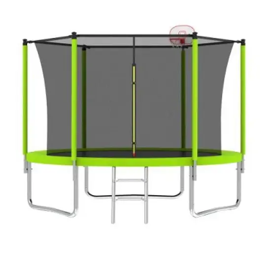 BestParts 8FT Outdoor Trampoline with Safety Enclosure &ndash; Green Heavy-Duty Frame & Basketball Hoop image {7}