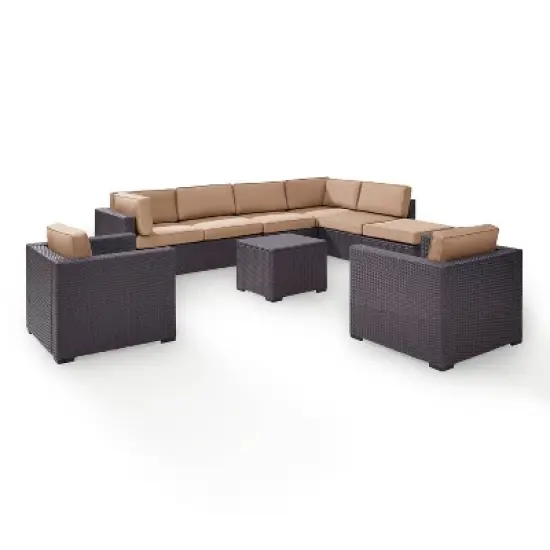 Biscayne 7pc Outdoor Wicker Sectional Set with Arm Chairs & Ottoman - Mocha - Crosley image {5}