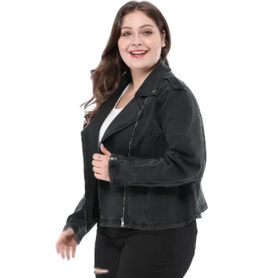 Agnes Orinda Women's Plus Size Outerwear Zip Closure Denim Biker Moto Jacket image {3}