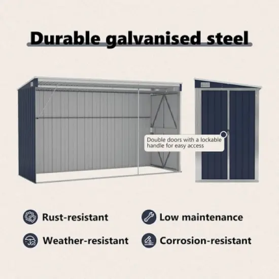 vidaXL Storage Shed Wall-mounted Garden Shed for Backyard Galvanized Steel - Anthracite 46.5" x 113.4" x 70.1" image {7}