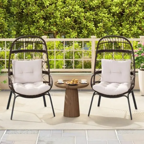 Costway Patio Wicker Rattan Egg Chair with Seat & Back Cushions Metal Indoor Outdoor image {4}