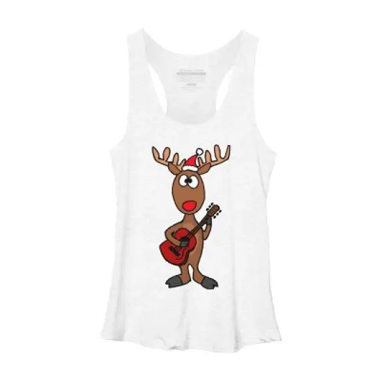 Women's Design By Humans Funny Cool Christmas Reindeer Playing the Guitar By SmileToday Racerback Tank Top image {5}
