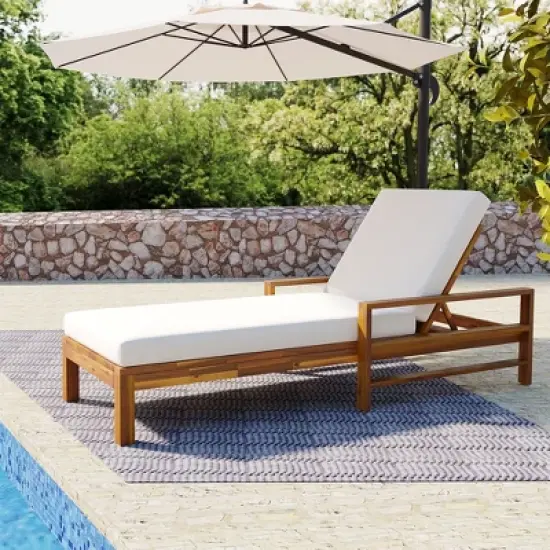 Wood Adjustable Backrest Outdoor Lounge Chair, Suitable for Gardens, Terraces and Poolside Areas image {9}