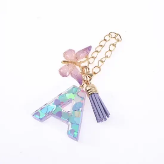 Unique Bargains Heart Sequin Letter A Butterfly Tassel Water Cup Pendant Purple 1 Pc image {4}