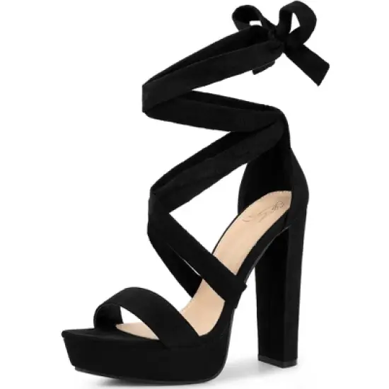 Perphy Platform Lace Up Chunky Heels Sandals for Women image {5}