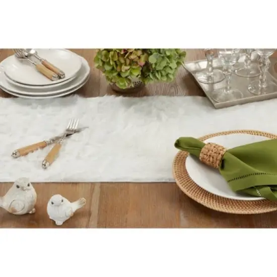 72"x15" Faux Fur Table Runner White - Saro Lifestyle image {4}