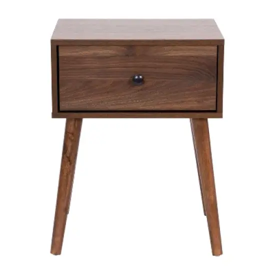 Flash Furniture Hatfield Mid-Century Modern One Drawer Wood Nightstand, Side Accent or End Table with Soft Close Storage Drawer, Dark Walnut image {8}
