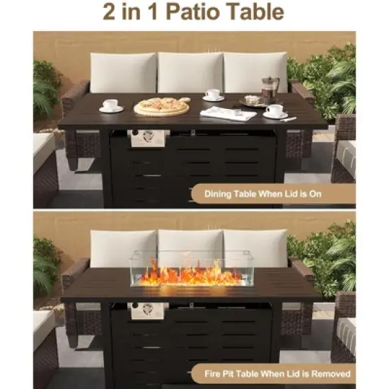 Rectangular Gas Fire Pit Table &ndash; Double-Door Storage, CSA-Certified, Waterproof for Patio/Deck/Garden image {2}