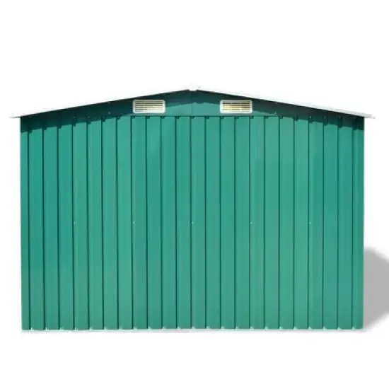 vidaXL Multi-Purpose Garden Storage Shed, Green Galvanized Steel, Spacious Outdoor Equipment Storage Unit with Excellent Ventilation, Easy Assembly image {3}