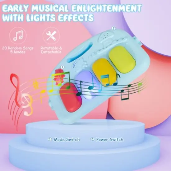 Baby Gym Baby Play Mat Kick and Play Piano Gym w/ 5 Hanging Sensory Toys Pink\Blue image {9}