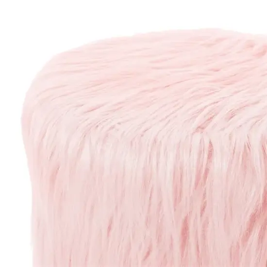 BirdRock Home Faux Fur Foot Stool Ottoman with Wood Legs - Pink image {1}