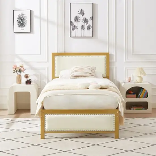 VECELO Upholstered Linen Bed Frame with Headboard and Footboard, Heavy-Duty Platform, Strong Metal Slats, No Box Spring Required, Easy Assembly image {1}