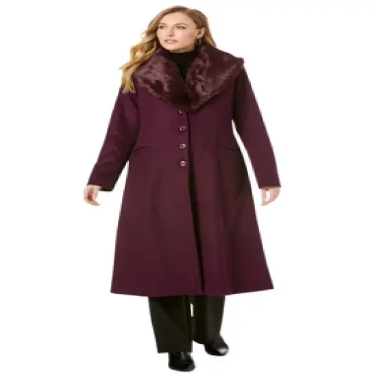 Jessica London Women&rsquo;s Plus Size Long Wool-Blend Coat with Faux Fur Collar image {3}