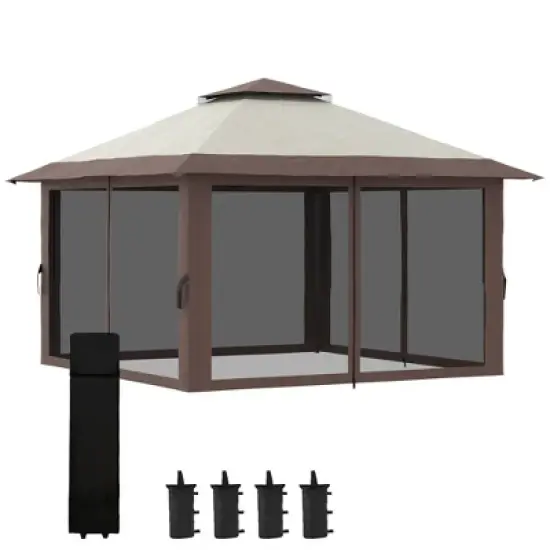 Outsunny 13' x 13' Pop Up Canopy, Gazebo Tent with Netting, Weight Bags, Adjustable Height & Wheeled Carry Bag image {3}