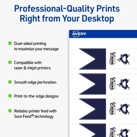Avery Printable Banner Rectangle Flag Tags, Sure Feed Technology, 1" x 3", Matte White Cardstock, Print-to-The-Edge, Laser/Inkjet Printable, 400 Total image {1}