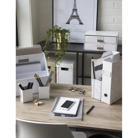 Bigso Fiona 3-Piece Magazine File Set &ndash; Upright Storage Boxes with Label Holders for A4/Letter Docs, White image {1}