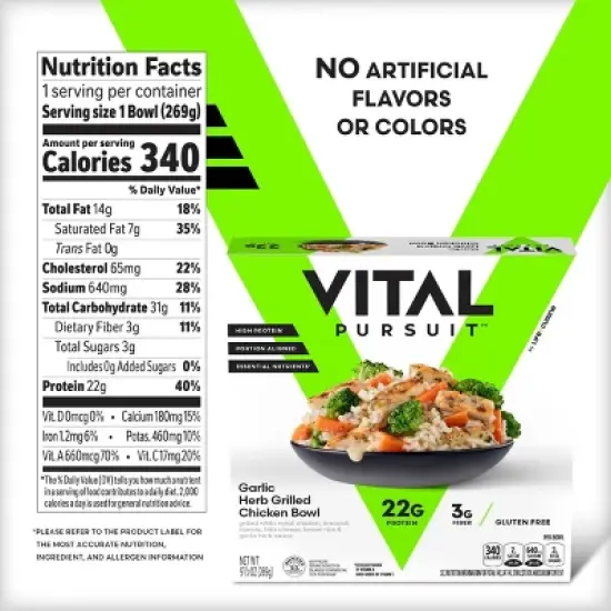 Vital Pursuit High Protein Gluten Free Frozen Garlic & Herb Grilled Chicken Bowl - 9.5oz image {5}