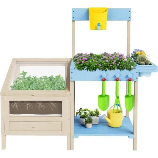 Outdoor Garden Potting Bench Table Work Station with Transparent Planter Box Raised Garden Bed 3 Side Plant Pots and Storage Shelf image {2}