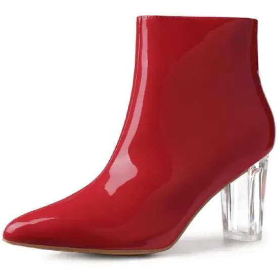 Allegra K Women's Clear Heel Pointy Toe Chunky Heels Ankle Boots image {12}