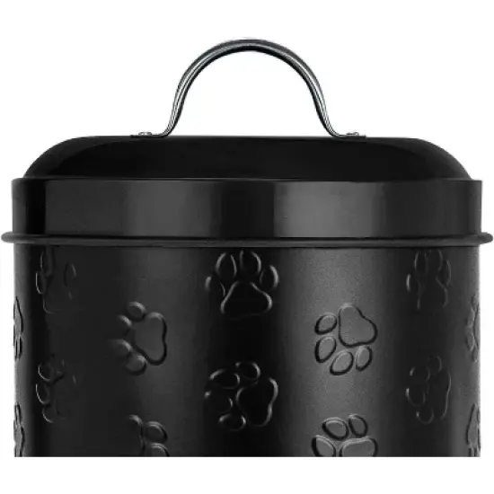 Amici Pet Medium Black Metal Canister (104 Oz) - Airtight Gasket Lid & Handle, Embossed with Puppy Paws - Decorative Pet Food Storage Jar image {1}