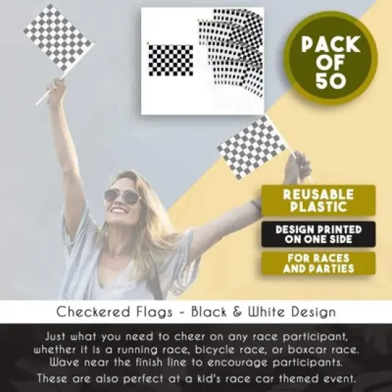 Blue Panda 50 Pack Handheld Checkered Racing Stick Flag for Race Car Party Favors & Decorations, 8.2 x 12 in image {3}