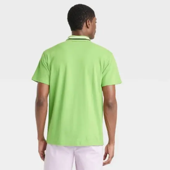 Houston White Adult Short Sleeve Satin Ribbed Trimmed Piqued Polo Shirt - Green image {1}